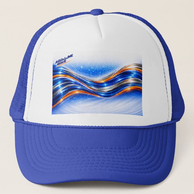 Aqualume Wave Shirt – Blue Orange Abstract Flow De Trucker Hat (Front)