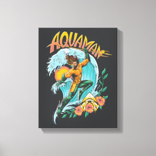 Aquaman and Trident Rising Surf Graphic Canvas Print