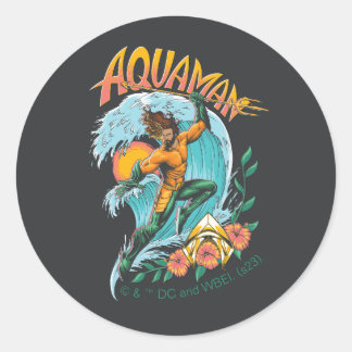 Aquaman and Trident Rising Surf Graphic Classic Round Sticker