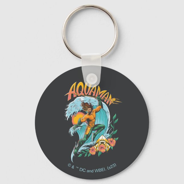 Aquaman and Trident Rising Surf Graphic Key Ring (Front)