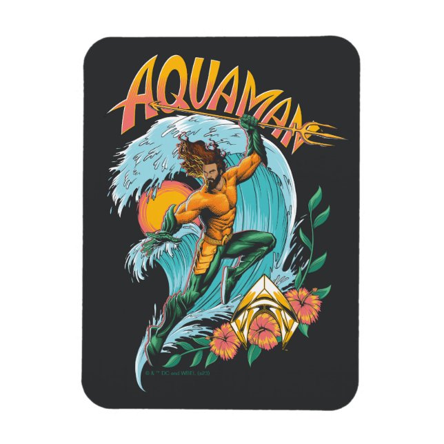 Aquaman and Trident Rising Surf Graphic Magnet (Vertical)