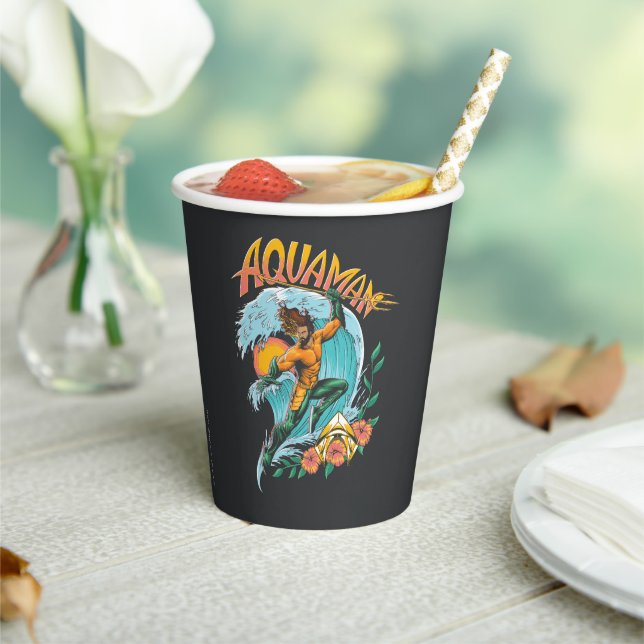 Aquaman and Trident Rising Surf Graphic Paper Cups (Insitu)