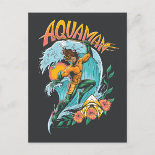 Aquaman and Trident Rising Surf Graphic Postcard