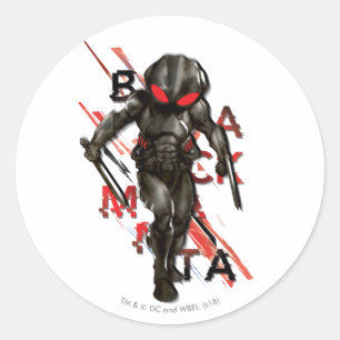 Aquaman   Black Manta Scattered Typography Graphic Classic Round Sticker
