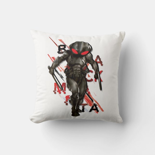 Aquaman | Black Manta Scattered Typography Graphic Cushion (Front)