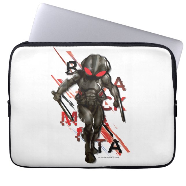 Aquaman | Black Manta Scattered Typography Graphic Laptop Sleeve (Front)