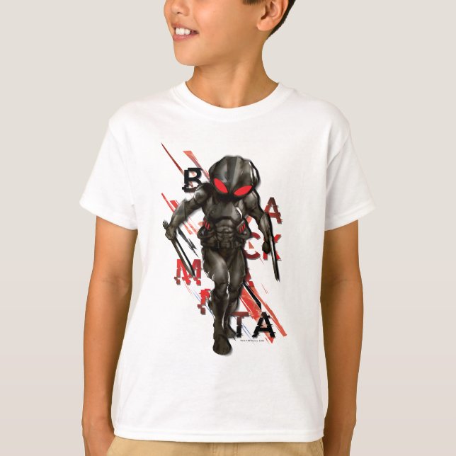 Aquaman | Black Manta Scattered Typography Graphic T-Shirt (Front)