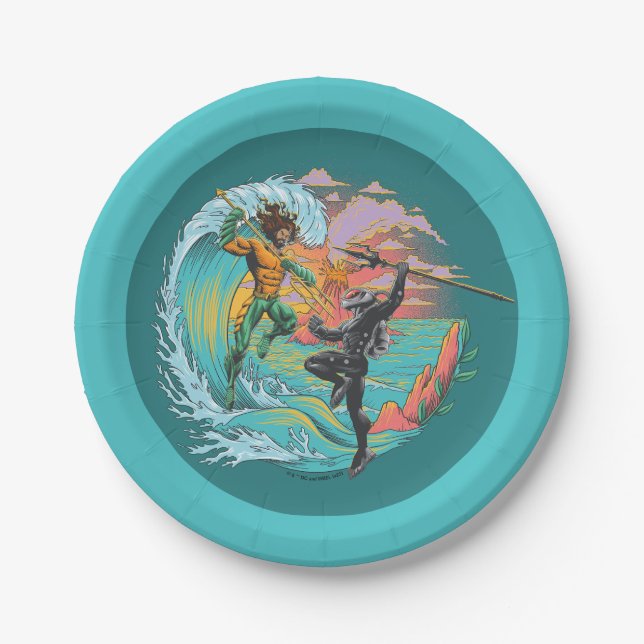 Aquaman & Black Manta Tidal Wave Paper Plate (Front)