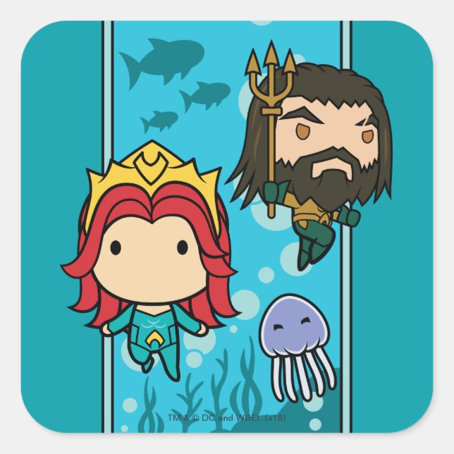 Aquaman | Chibi Mera & Aquaman Undersea Graphic Square Sticker (Front)