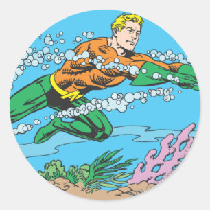 Aquaman Dashes Thru Water Classic Round Sticker