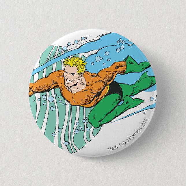 Aquaman Leaps Left 6 Cm Round Badge (Front)