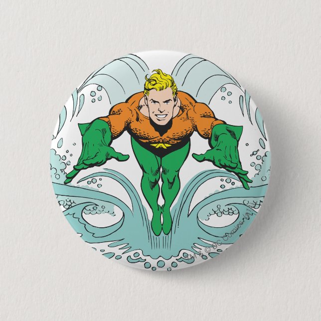 Aquaman Lunging Forward 6 Cm Round Badge (Front)