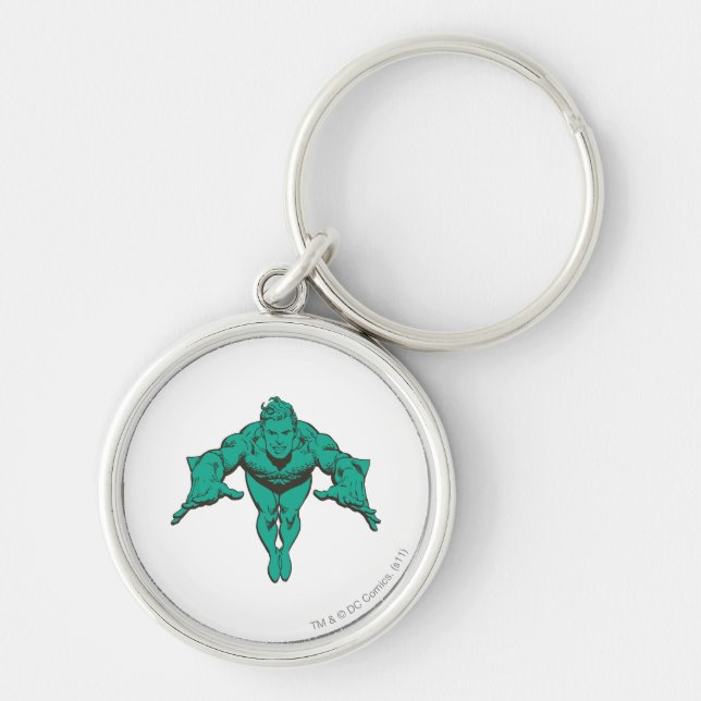 Aquaman Lunging Forward - Teal Key Ring (Front)