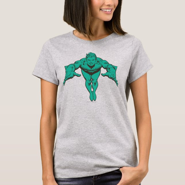 Aquaman Lunging Forward - Teal T-Shirt (Front)