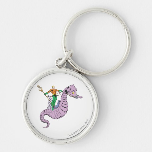 Aquaman Rides Seahorse Key Ring (Front)