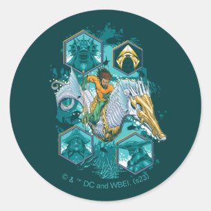 Aquaman Riding Seahorse Across Kingdoms Classic Round Sticker