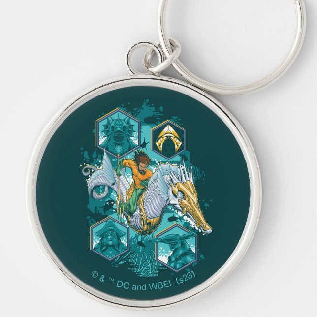 Aquaman Riding Seahorse Across Kingdoms Key Ring (Front)