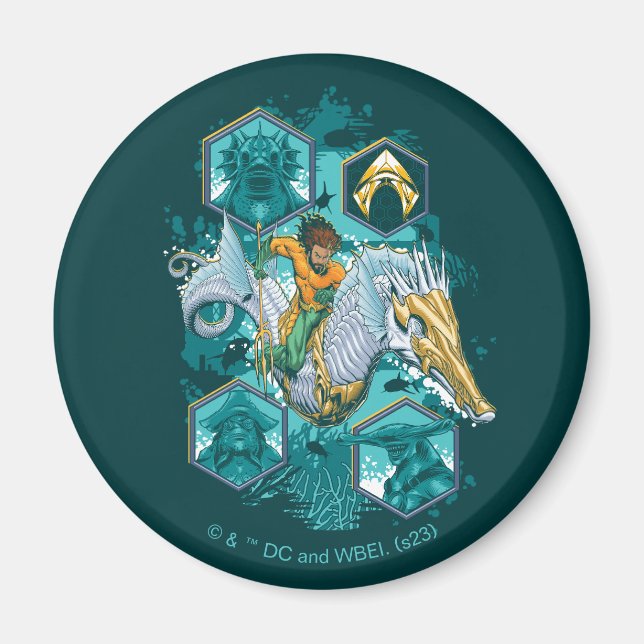 Aquaman Riding Seahorse Across Kingdoms Magnet (Front)