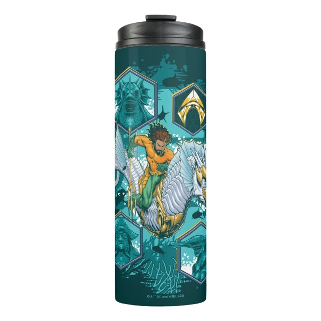 Aquaman Riding Seahorse Across Kingdoms Thermal Tumbler (Front)