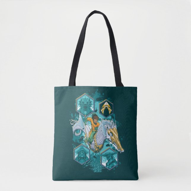 Aquaman Riding Seahorse Across Kingdoms Tote Bag (Front)
