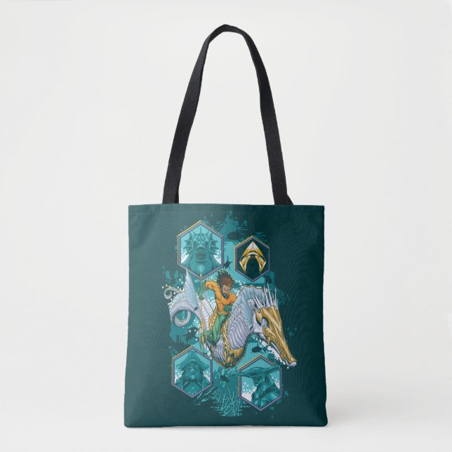 Aquaman Riding Seahorse Across Kingdoms Tote Bag (Front)