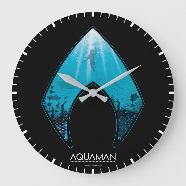 Aquaman | See Through Aquaman Logo Ocean Graphic Large Clock (Front)