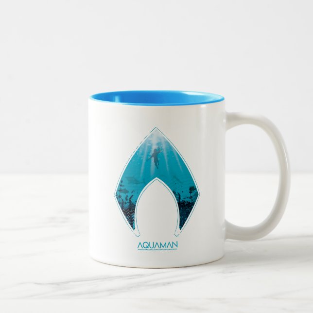Aquaman | See Through Aquaman Logo Ocean Graphic Two-Tone Coffee Mug (Right)