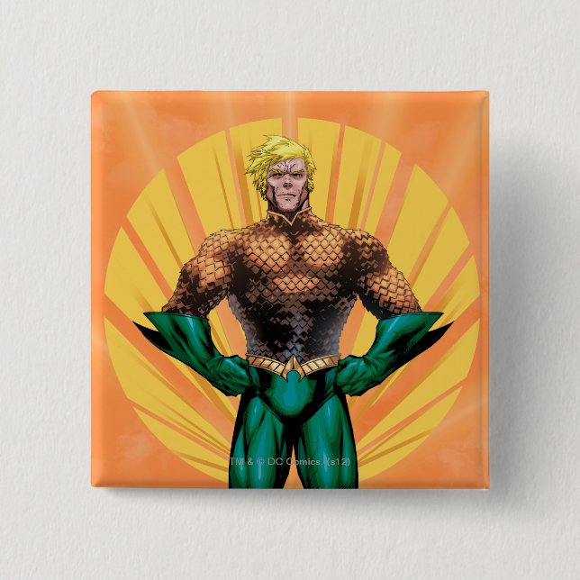 Aquaman Standing 15 Cm Square Badge (Front)
