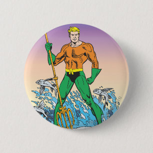 Aquaman Stands With Spear 6 Cm Round Badge