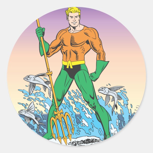 Aquaman Stands With Spear Classic Round Sticker (Front)