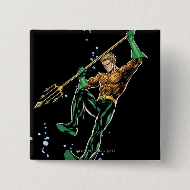 Aquaman with Spear 15 Cm Square Badge (Front)