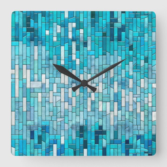 Aquamarine Abstract Mosaic Art Square Wall Clock (Front)