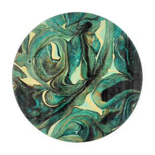 Aquamarine acrylic paints: abstract background. cutting board
