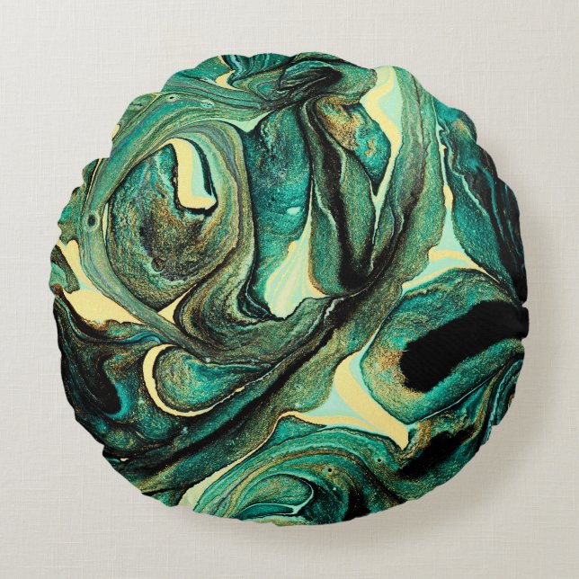 Aquamarine acrylic paints: abstract background. round cushion (Front)
