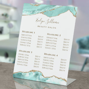 Aquamarine Agate Beauty Salon Price List Pedestal Sign