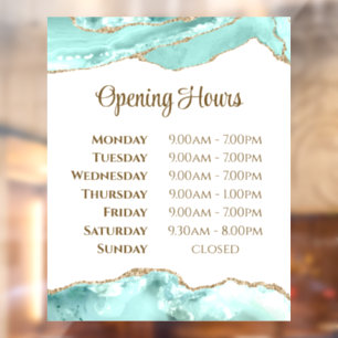 Aquamarine Agate Opening Hours Window Cling