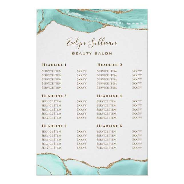 Aquamarine Agate Price List Poster (Front)
