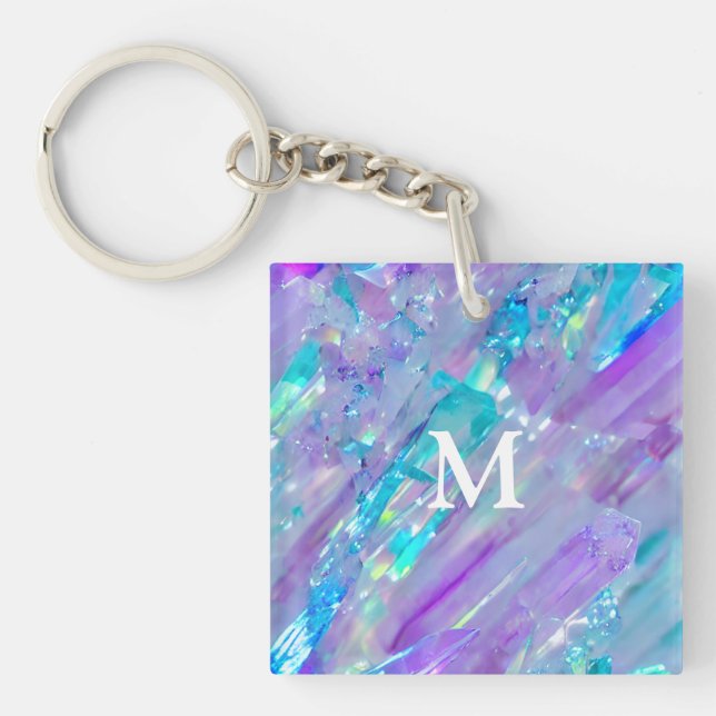 Aquamarine and Amethyst Crystal Key Ring (Front)