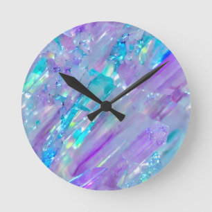 Aquamarine and Amethyst Crystal Round Clock