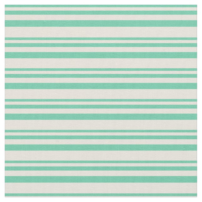 Aquamarine and Beige Coloured Striped Pattern Fabric (Close Up)