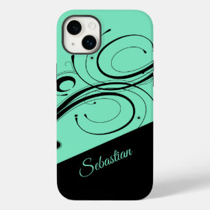 Aquamarine and Black Scroll Accent Personal Case-Mate iPhone 14 Plus Case