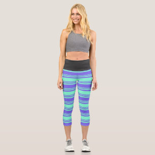 Aquamarine and Medium Slate Blue Coloured Pattern Capri Leggings