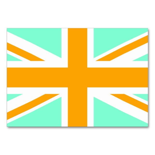 Aquamarine and Orange Union Jack Table Number (Front)
