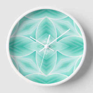 Aquamarine and White Geometric Pattern Clock