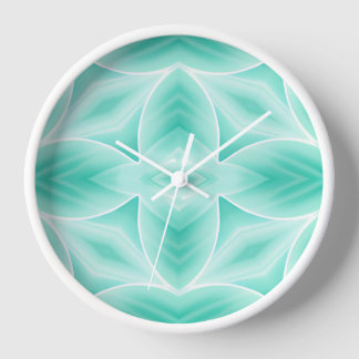 Aquamarine and White Geometric Pattern Clock