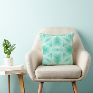 Aquamarine and White Geometric Patttern Cushion