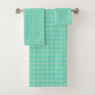 aquamarine and white gingham plaid bath towel set