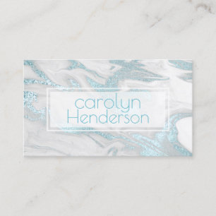 Aquamarine and White Marbled Business Card