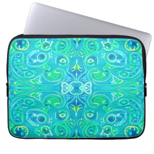Aquamarine Arabesque Bohemian Pattern Laptop Sleeve