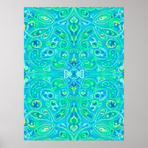 Aquamarine Arabesque Bohemian Pattern Poster